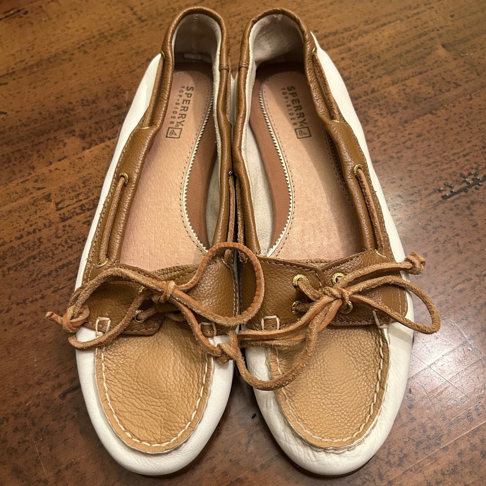 Sperry Top-Sider Audrey Boat Shoes White Cognac Sand Leather Loafers Womens 8M - Picture 10 of 14